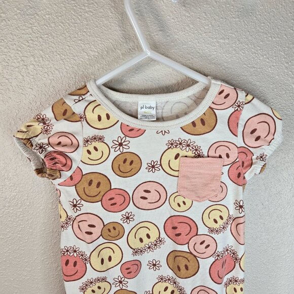 Smile Face Romper Hippie Baby Bodysuit 6 Months Pink White and Brown - Picture 6 of 8